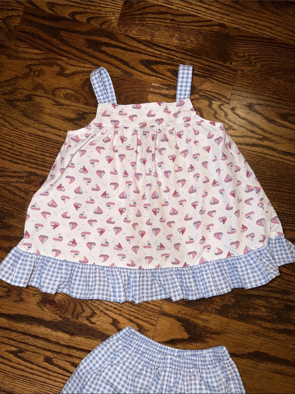 James & Lottie Ruffle Sailboat Swing Set Blue Gingham Nautical Outfit 6